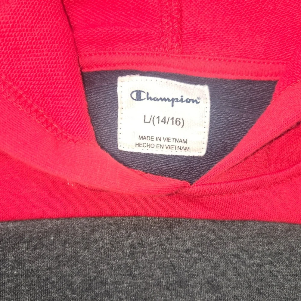 Champion Boys Colorblock Hoodie Navy Blue Red Grey Logo Sweatshirt Size L 14/16